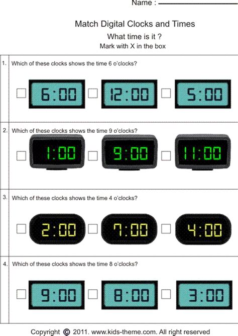 Digital Clock Times Worksheet