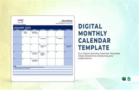 Digital Monthly Calendar Templates