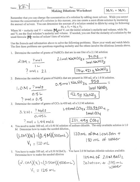 Dilution Worksheet With Answers