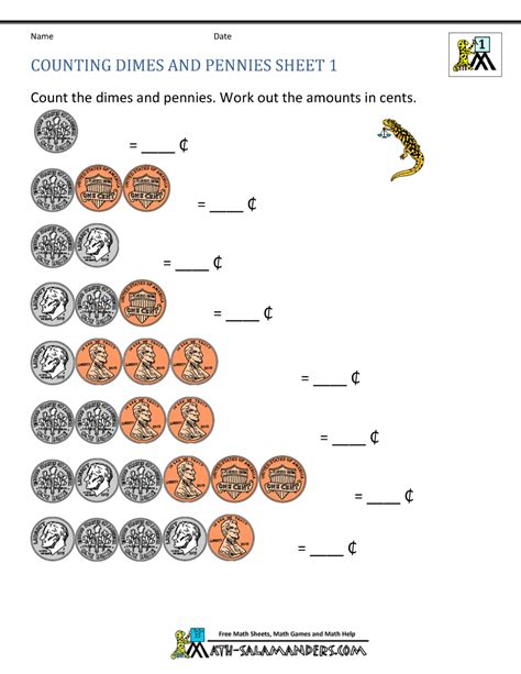 Dimes And Pennies Worksheet