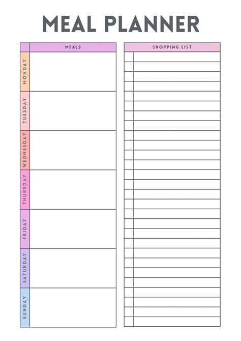 Dinner Meal Planner Template