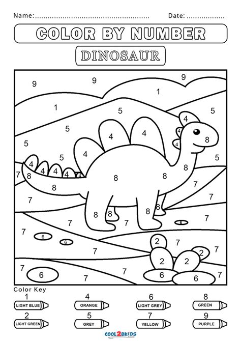 Dinosaur Color By Number Free Printable