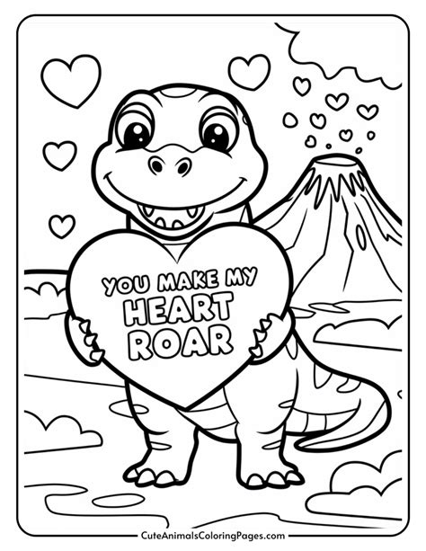 Dinosaur Valentine Coloring Pages