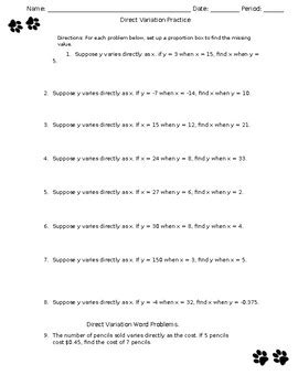 Direct Variation Worksheet Answers