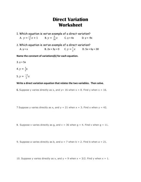 Direct Variation Worksheet With Answers — db-excel.com