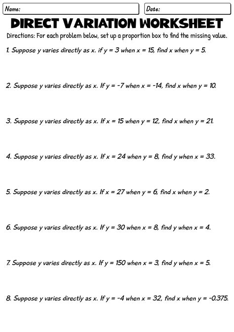 Direct Variation Worksheet With Answers - kidsworksheetfun