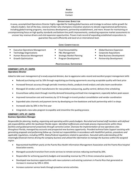 Director Of Operations Resume Template