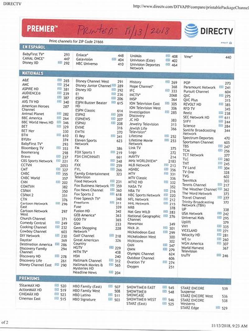 Directv Channel Guide Printable