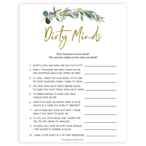 Dirty Minds Game Printable Answers