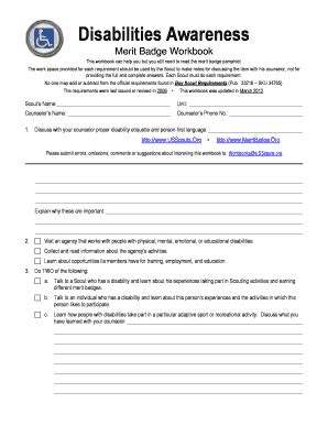Disability Awareness Merit Badge Worksheet