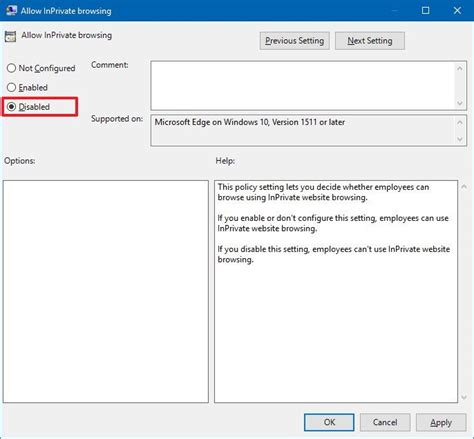 Disable InPrivate Browsing via GPEdit.msc