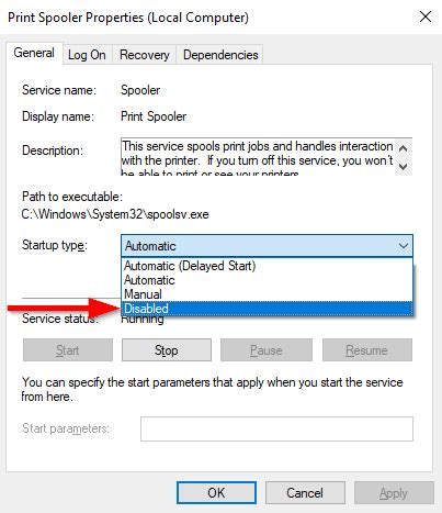 Disable Print Spooler From the Services App