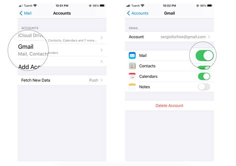 Disable an email account on iOS device