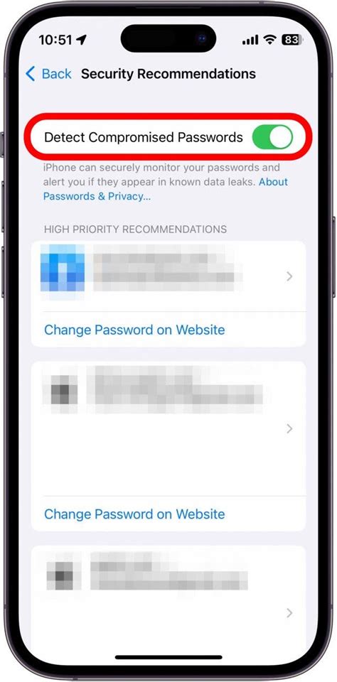 Disable my iPhone from detecting compromised passwords