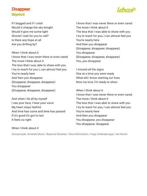 Disappear Beyonce Lyric