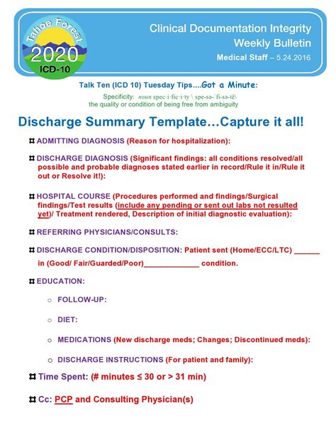 Discharge Summary Template Surgery
