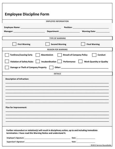 Disciplinary Action Form Printable