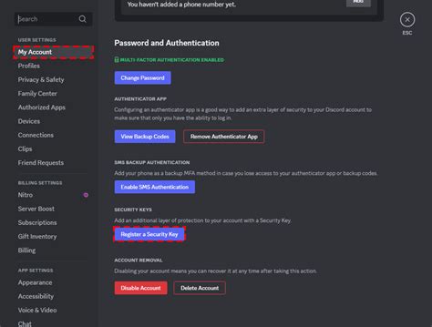 Discord security settings