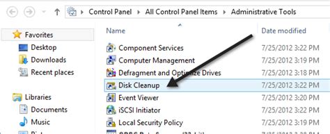 Disk Cleanup via Administrative Tools