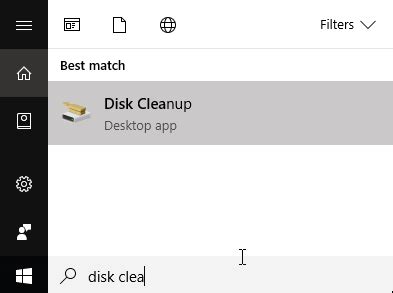 Disk Cleanup via Start Search