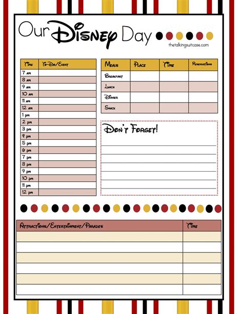 Disney Itinerary Template Word