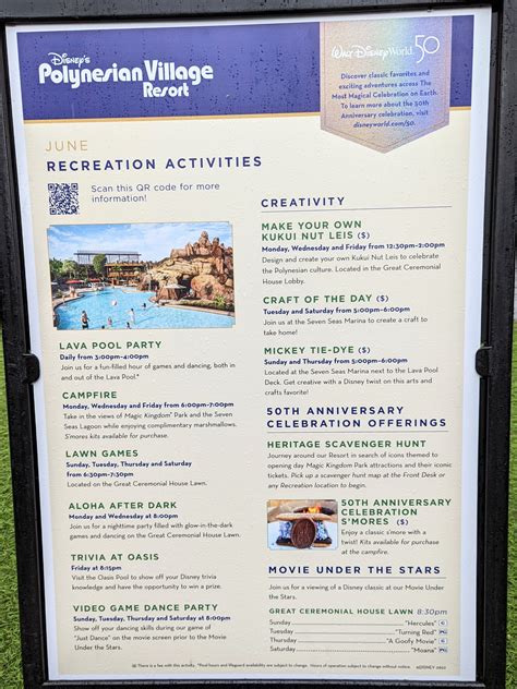 Disney Polynesian Activity Calendar