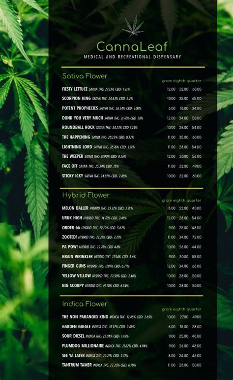 Dispensary Menu Template