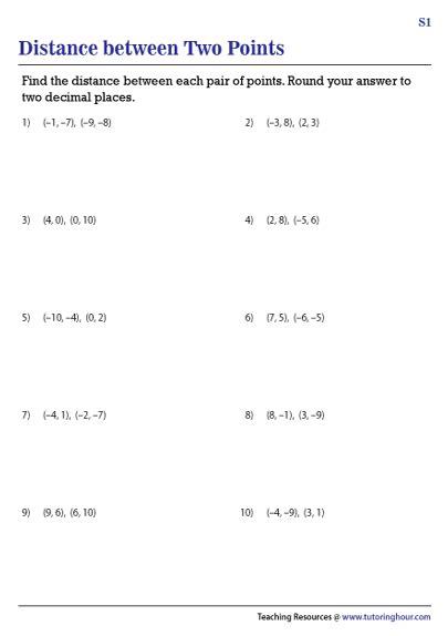 Distance Between Two Points Worksheet