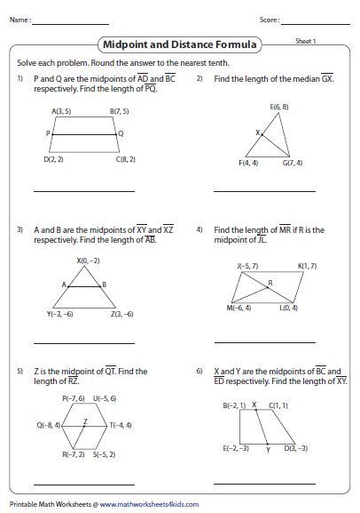 Distance Formula Worksheet Geometry