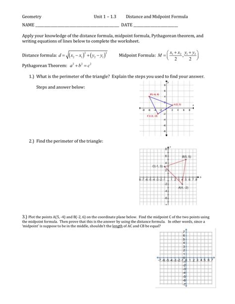 Distance Formula Worksheet With Answers