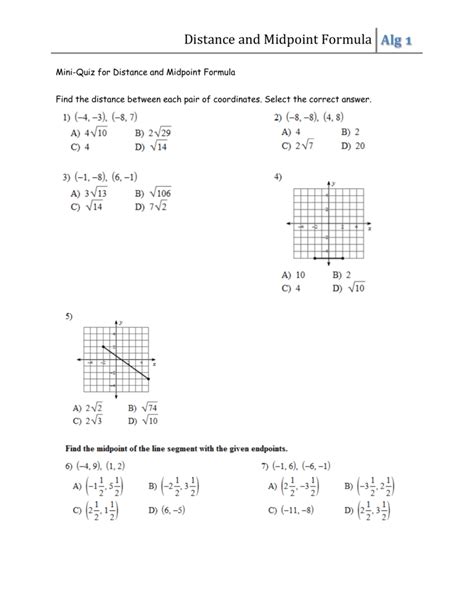 Distance and Midpoint Worksheet Answers Distance and Displacement