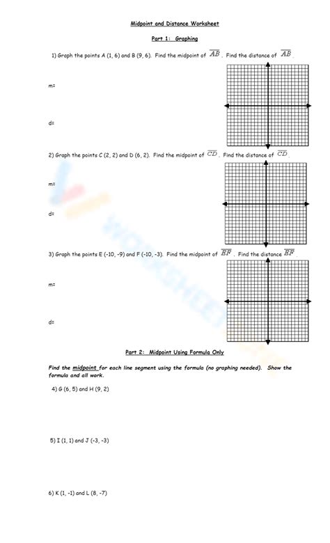 Distance and Midpoint Worksheet Answers Midpoint and Distance Worksheet