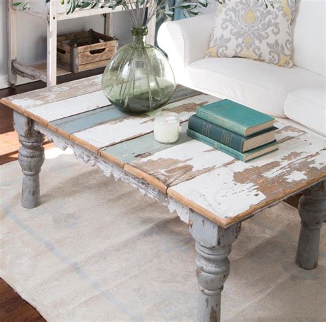 Distressed coffee table using satin white sanded top with oiled and grey stain Farmhouse