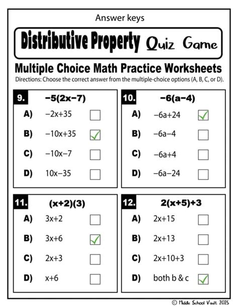 Maximize Your Math Skills with this Fun Distributive Property Multiple Choice Quiz!