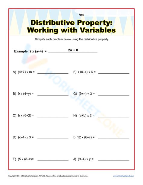 Distributive Property With Variables Worksheet