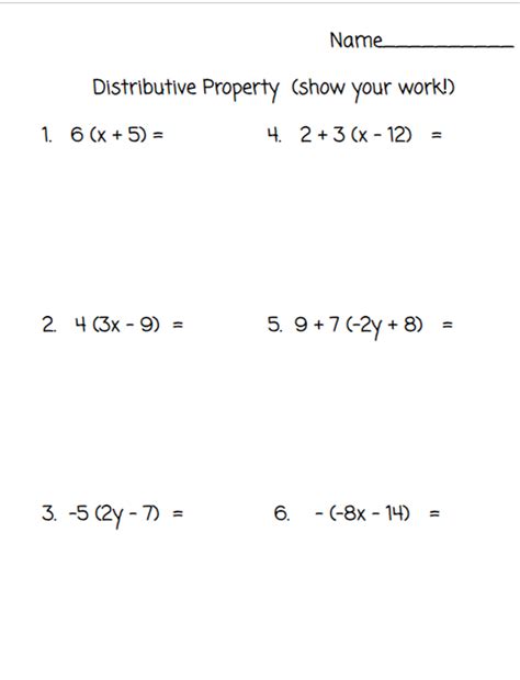 Unlock the Power of Algebra: Multiply Your Knowledge with our Comprehensive Distributive Property Worksheet with Variables!