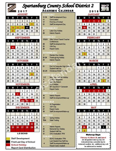 District 2 Spartanburg Calendar