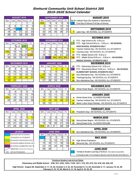 District 205 Elmhurst Calendar