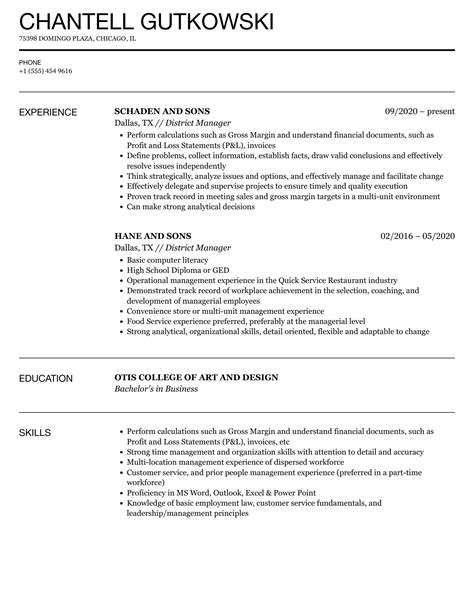 District Manager Resume Sample