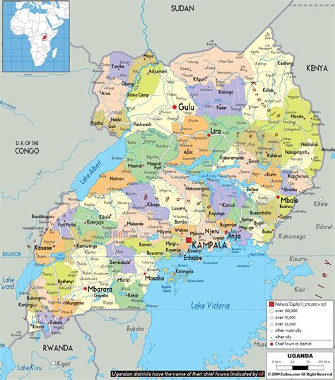 Map of Uganda showing geographical boundaries of districts Download