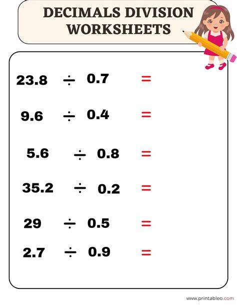 Divide Decimal By Whole Number Worksheet