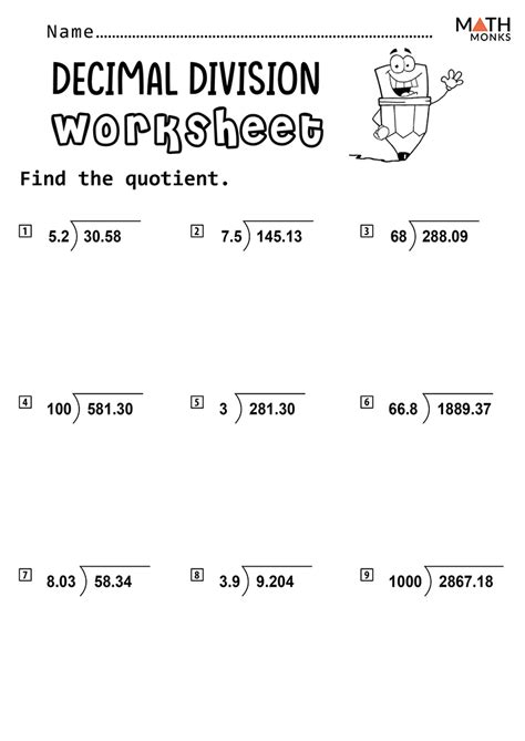 Dividing Decimals By Decimals Worksheet With Answers