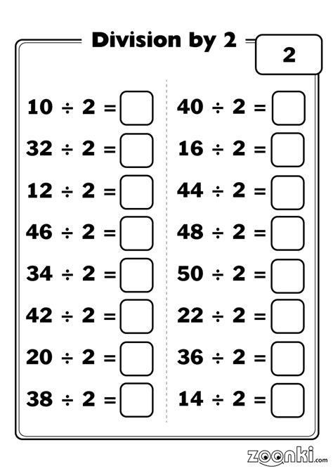 Dividing By 2 Worksheets