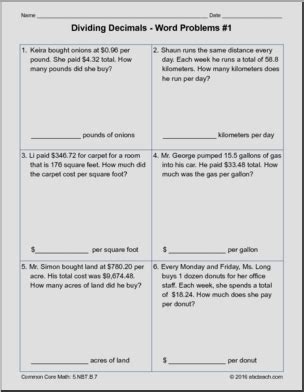 Dividing Decimals Word Problems Math – Abcteach