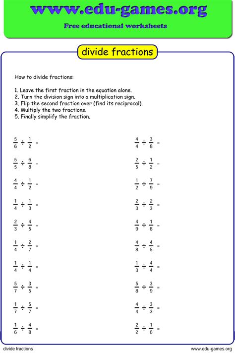 Dividing Fractions Worksheet 5th Grade