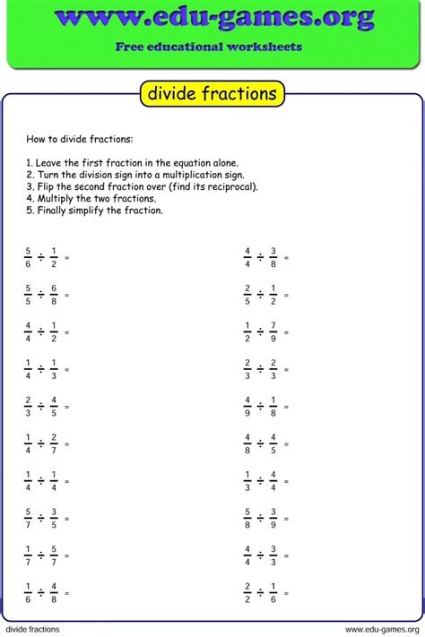 Dividing Fractions Worksheet Answers