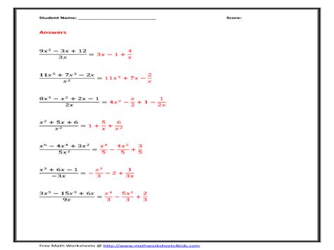 Dividing Monomials Worksheet Answers