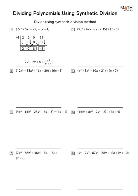 Dividing Polynomials Long And Synthetic Division Worksheet Answers