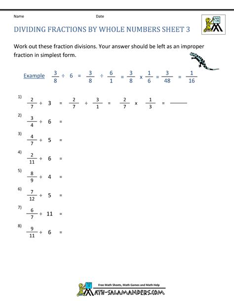 Dividing Whole Numbers By Fractions Worksheet