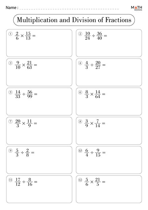 Division And Multiplication Of Fractions Worksheets